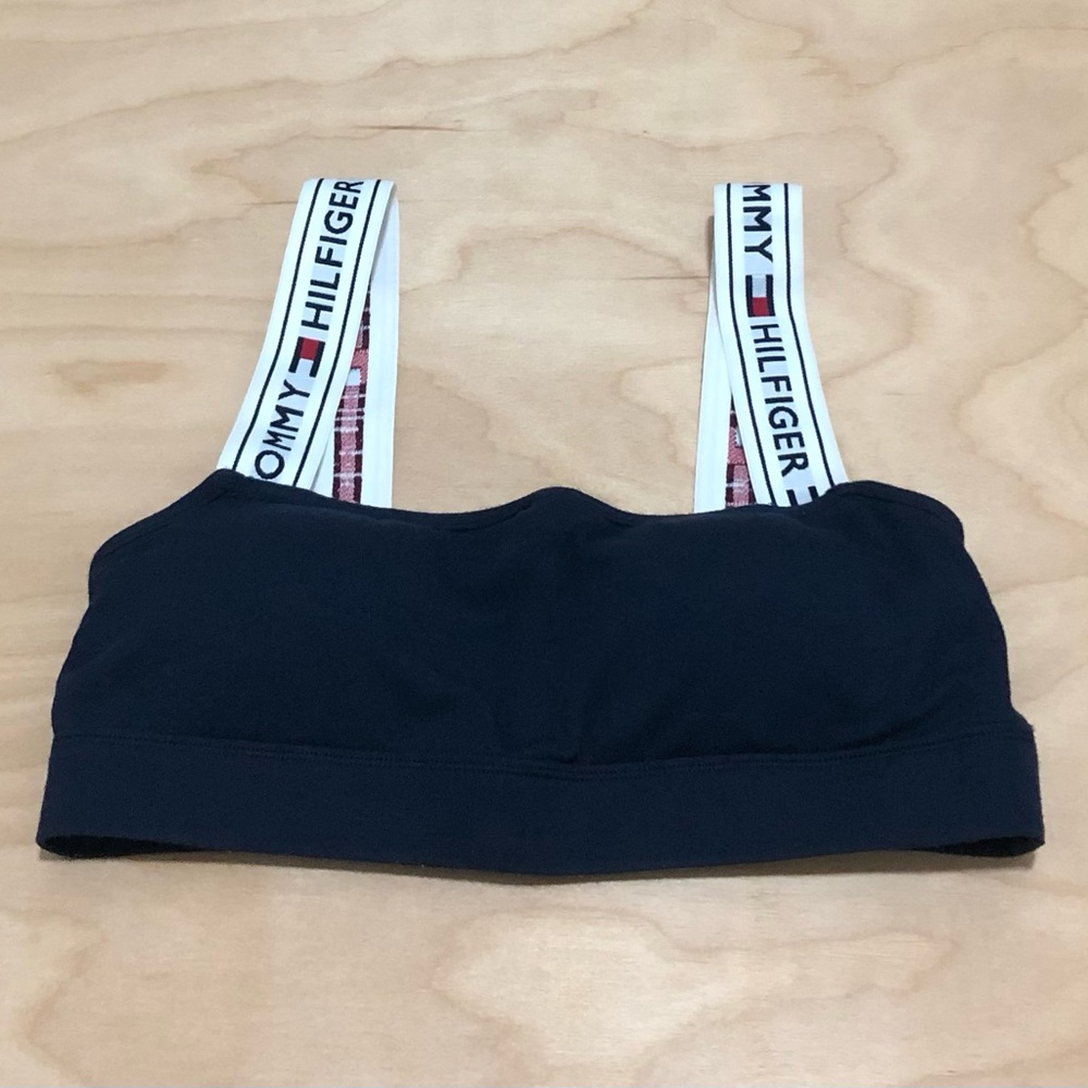 Tommy Hilfiger Sport Bra in Navy Blue Wide Logo Straps Womens Small.